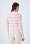6644 Women's Crew Neck Striped Sweater Candy Pink - 6