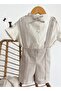 Beige Stripe Detail Short Overalls - Shirt - 3