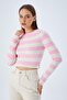 6644 Women's Crew Neck Striped Sweater Candy Pink - 2