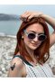 Transparent Blue Matte Round Framed Black Glass Brand Model Men's Sunglasses