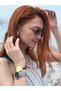 Gold Metal Cat Eye Framed Brown Gradient Glass Stylish Women's Glasses - 2