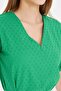 Women Light Green V Neck Ruffled Short Sleeve Blouse Arm-25Y001031 - 6