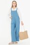 Women's Blue Pocket Wide Leg Gardener Jumpsuit Arm-25Y001043 - 2