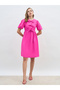 Puff Sleeve Tie-Up Bow Detail Knee Length Dress - 2