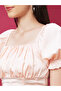 Square Neck Puff Sleeves Smocked Detail Crop Top - 4