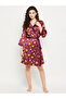 Floral Print 3/4 Sleeves Satin Robe with Tie Detail - 3
