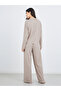 Women Beige Melange Shirt and Wide Leg Pyjama Set - 5