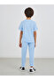 Boys Blue Solid Badge Detail T-Shirt and Joggers Set - 4