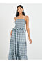 Checked Print Ruffled Detail Strappy Maxi Dress - 3