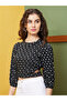 Abstract Print Round Neck Puff Sleeves Crop Top - 2
