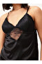 Solid Lace Insert Padded Satin Babydoll - 3