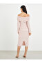 Solid Ruffle Trim Off Shoulder Neck Sheath Midi Dress - 5