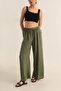 Woven Viscose Elastic Palazzo Pocket Pants Khaki - 2