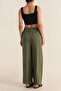 Woven Viscose Elastic Palazzo Pocket Pants Khaki - 4