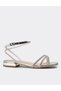 Kindep Stone Piping Detailed Low Heeled Women's Evening Dress Sandals Silver