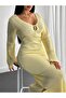 Women's Knitted Lace Yellow Dress - 5