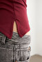 Women's Gathered Asymmetrical Strapless Burgundy Blouse - 3