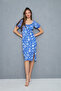 Summer Blue Rug Pattern Watermelon Sleeve Slit Detail Wrap Dress - 6