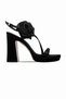 Mony Women's Cross Strap Rose Detailed Thick Heeled Evening Dress Shoes 4071