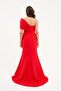Women's Red Bow Detail Long Evening Dress - 5