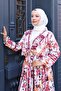 Floral Patterned Tie-Up Skirt Suit Pink Hm2768 - 4