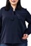 Plus Size Navy Blue Blouse with Sparkle Detail on the Collar and Cuffs - 5