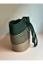 Steel Gold Ring Beach Bag / Green and Straw Women's Shoulder Bag - 4