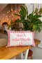 Dont Overthink It Written Double Sided Green Striped Pink Decorative Suede Throw Pillow Cover - 30X50Cm