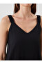 Black V-Neck Textured Strap A-Line Dress - 3