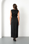 Women's Black Degaje Collar Midi Satin Dress - 5
