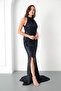 Women's Navy Blue Slim Fit Sequin Embroidered Fish Evening Dress - 2
