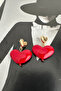 Metal Red Acrylic Dangle Heart Earrings (3cm) - 2