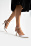 White Patent Leather Ankle Strap Evening Dress Heeled Shoes - 2