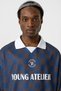 Oversize Polo Neck Jersey T-Shirt Brown/Indigo - 5