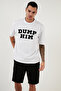 Men's Black Oversize T-Shirt Dump Him Font Printed Black Oversize Short Sleeve Combed Cotton Summer T-Shirt - 5