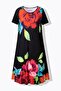 Women's Plus Size Black, Floral Print, A-Line Crew Neck Dress 65N39005 - 7