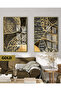 Amazing | Ethnic Pattern Black&Gold Set Modern Combination | Framed Glass Table 2 Pieces Vertical