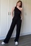 One Shoulder Black Seersucker Fabric Suit - 8