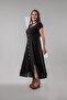 111975 Women's Plus Size Buttoned Slit Dress Black - 4