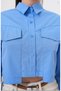 Women's Blue Double Pocket Crop Casual Relaxed Fit Cotton Shirt - 3