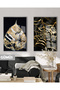 Amazing |   (Leaf-Network) Black&Gold Set Ethnic Combination | Framed Glass Table 2 Pieces Vertical