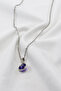 Rimmed Dark Navy Blue Evil Eye Beaded Bijoux Necklace (Steel Chain 60 cm), Silver Color - 2