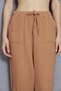 Women's Camel Color Italy Model Pocket Detailed Four Seasons Wearable Muslin Fabric Espp-39 - 7