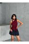 Women's Burgundy One Shoulder Gathered Belted Viscose Elasthane Blouse - 3