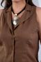 1122540 Women's Plus Size Linen Sleeveless Shirt Brown - 5