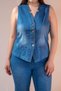 112063 Women's Plus Size Pocket Detailed Denim Vest Blue - 7