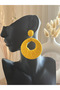 Handmade Round Yellow Raffia Earrings