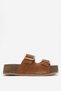 Women's Platform Sole Belt Strap Slippers Real Leather Zy 8213 Tan