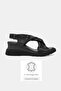 Women's Black Genuine Leather 36-41 Number Flat Filled Mid-Heel Band Sandals - 2