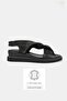 Women's Black Genuine Leather 36-41-42 Number Flat Wedge Heel Band Sandals